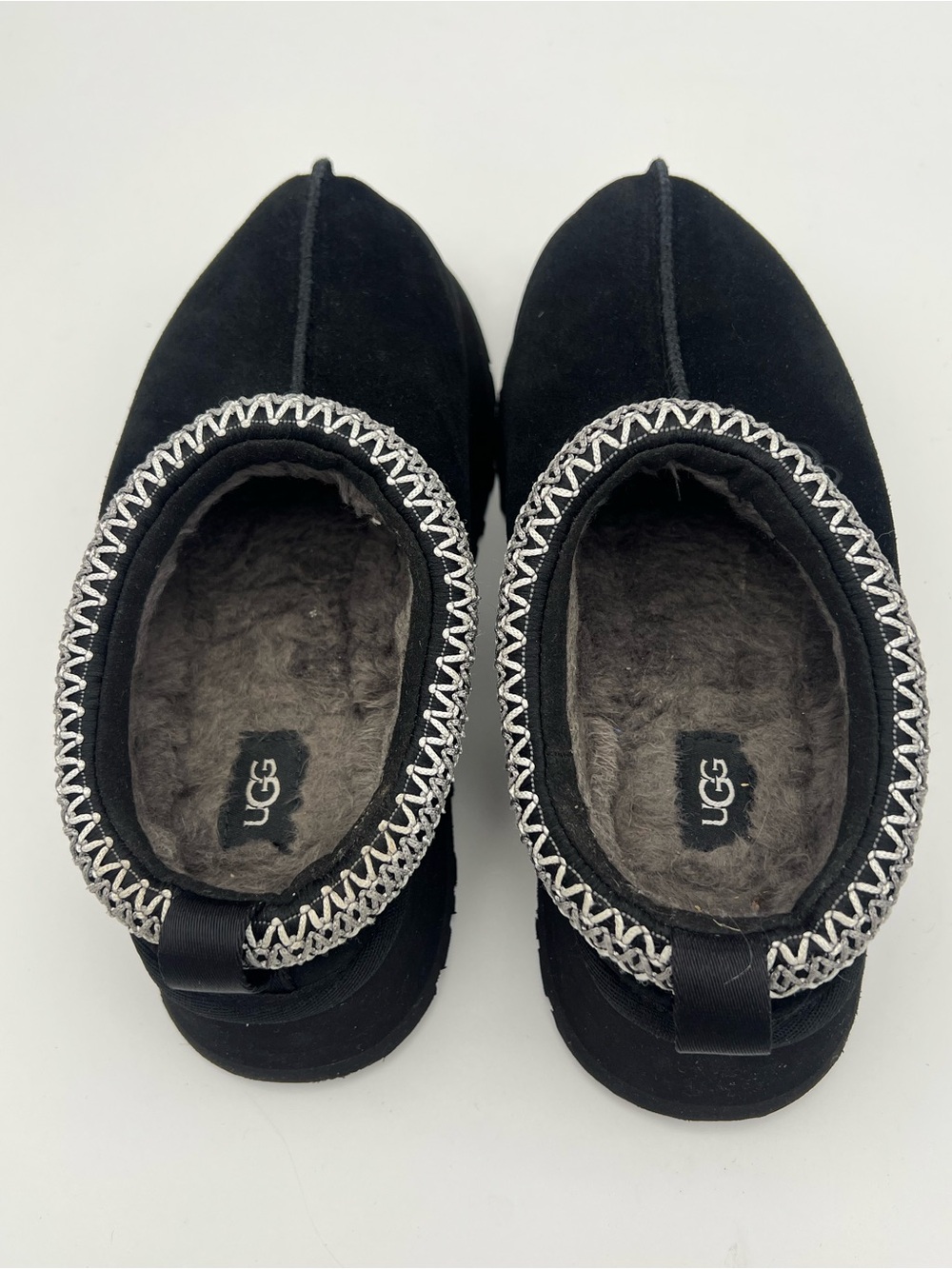 Ugg Tasman Platform Women’s size 6 black suede leather gray shearling shoes mule - Picture 9 of 9